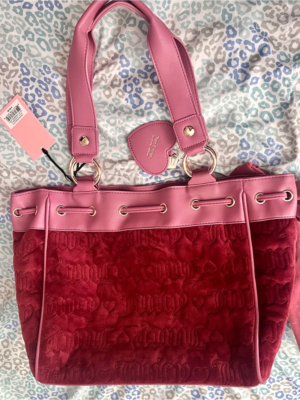 New Maroon Pink Juicy Couture Purse Velour Tote Bag Daydreamer Quilted Handbag - Picture 2 of 4